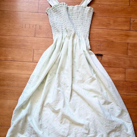 Babydoll Green & White Gingham Cotton Summer Midi Dress (M) - Picture 1 of 3